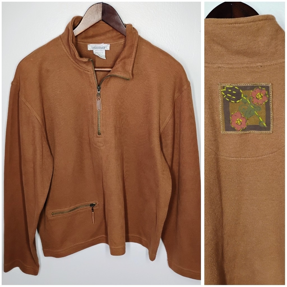 Vintage Onque Casuals Pullover Sweater Womens Large Brown Goblincore 1/4 Zip